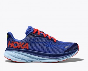 Kids' HOKA Clifton 9 Running Shoes Dark Blue / Red | ENBVX-3201