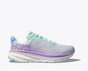 Kids' HOKA Clifton 9 Running Shoes Grey / Light Pueple | RQMVY-3297