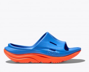 Kids' HOKA Ora Recovery 3 Slides Blue / Orange | VAEJD-4927