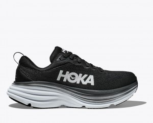 Men's HOKA Bondi 8 Running Shoes Black / White | PWRAU-6714