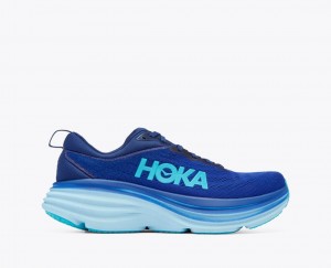 Men's HOKA Bondi 8 Running Shoes Dark Blue / Light Blue | HUORL-9025