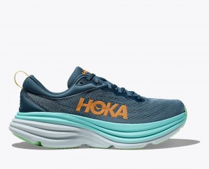 Men's HOKA Bondi 8 Running Shoes Dark Blue / Turquoise | BYNSE-9843