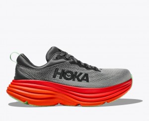 Men's HOKA Bondi 8 Running Shoes Dark Grey / Red | BCEUO-9782