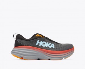 Men's HOKA Bondi 8 Running Shoes Dark Grey / Red / Black | SYUPE-4523