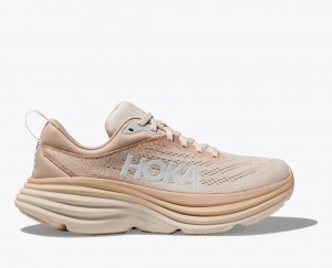 Men's HOKA Bondi 8 Running Shoes Light Beige | CNVOM-1869