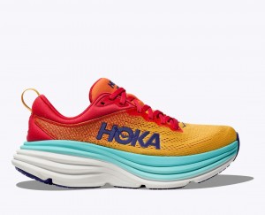 Men's HOKA Bondi 8 Running Shoes Orange / Red / Turquoise | FPWQV-8359