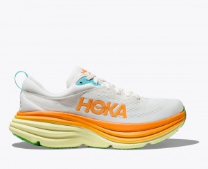 Men's HOKA Bondi 8 Running Shoes White / Orange | FHSCN-9683