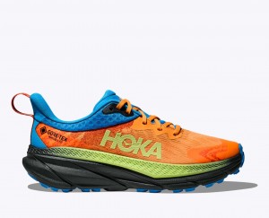 Men's HOKA Challenger 7 GTX Trail Running Shoes Orange / Green / Blue | ONCUR-2708