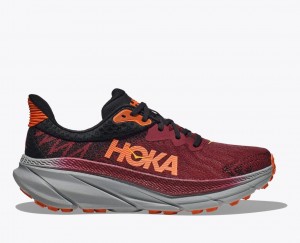 Men's HOKA Challenger 7 Trail Running Shoes Dark Red / Black | OVLBU-4078