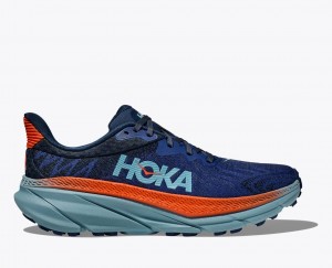 Men's HOKA Challenger 7 Trail Running Shoes Dark Blue / Orange | JQRXP-7508