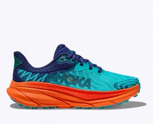 Men's HOKA Challenger 7 Trail Running Shoes Turquoise / Orange | BZHSE-0567