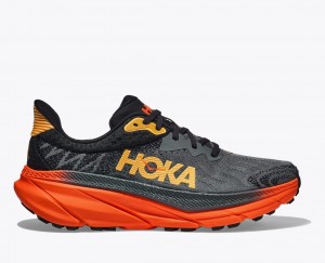 Men's HOKA Challenger 7 Trail Running Shoes Black / Red | RDMKY-7546