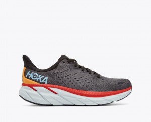 Men's HOKA Clifton 8 Running Shoes Dark Grey / Red | OUEFI-3802