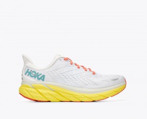 Men's HOKA Clifton 8 Running Shoes White / Yellow | UNWYT-0379