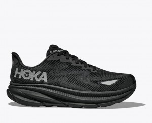 Men's HOKA Clifton 9 GTX Running Shoes Black | IKJAT-7846