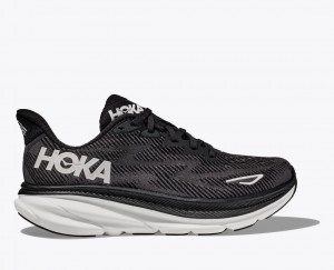 Men's HOKA Clifton 9 Running Shoes Black / White | ZTGMB-9286