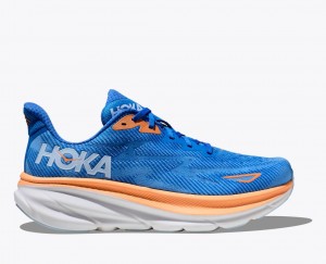 Men's HOKA Clifton 9 Running Shoes Blue / Orange | TRIMA-5346