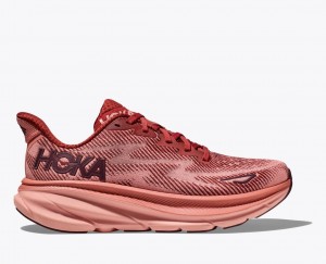 Men's HOKA Clifton 9 Running Shoes Dark Red / Coral | NRJXF-0621