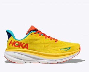 Men's HOKA Clifton 9 Running Shoes Yellow | TFQBD-8625