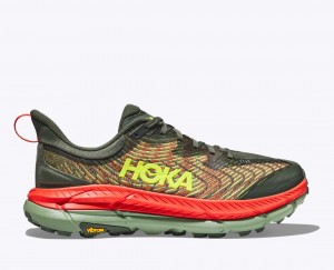 Men's HOKA Mafate Speed 4 Trail Running Shoes Olive / Red | OFIKZ-3980