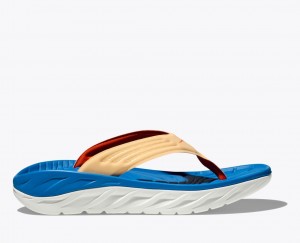 Men's HOKA ORA Recovery Flip Flops Blue / Beige | RBMLA-1759