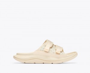 Men's HOKA Ora Luxe Slide Cream | NSITP-7590