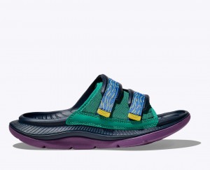 Men's HOKA Ora Luxe Slide Dark Blue / Green / Purple | WFEOP-8964