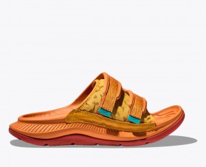 Men's HOKA Ora Luxe Slide Dark Orange | RCUIM-1340