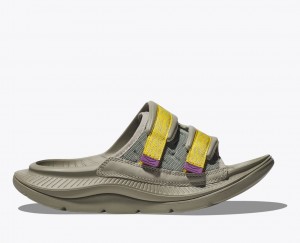 Men's HOKA Ora Luxe Slide Khaki / Yellow | IJVRB-4826