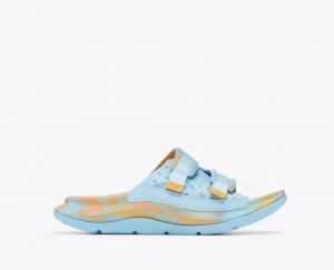 Men's HOKA Ora Luxe Slide Light Blue / Orange | DVXKT-7542