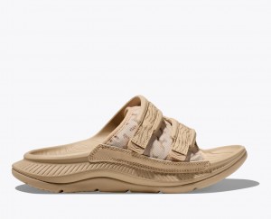 Men's HOKA Ora Luxe Slide Light Khaki | XODGV-6145