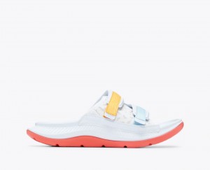 Men's HOKA Ora Luxe Slide White / Orange / Blue | UWDFM-8391