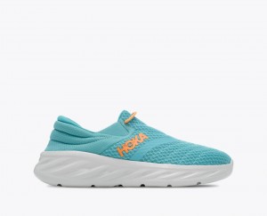 Men's HOKA Ora Recovery 2 Slip On Shoes Turquoise / White | PLMFE-7135