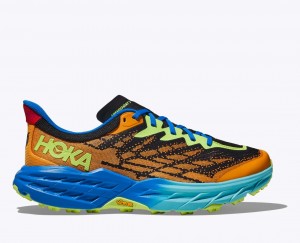 Men's HOKA Speedgoat 5 Trail Running Shoes Orange / Black / Blue | CODHT-8129