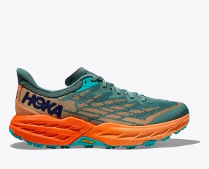 Men's HOKA Speedgoat 5 Trail Running Shoes Green / Orange | SKYLW-8915