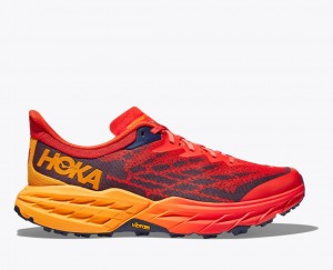 Men's HOKA Speedgoat 5 Trail Running Shoes Red / Dark Brown | TYEPS-1753