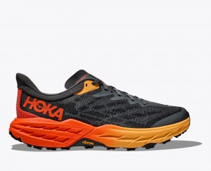 Men's HOKA Speedgoat 5 Trail Running Shoes Black / Orange / Red | WQUPI-8673