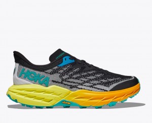 Men's HOKA Speedgoat 5 Trail Running Shoes Black / Grey / Orange | RKHZX-4219