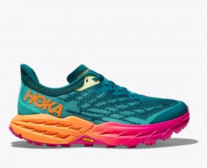 Men's HOKA Speedgoat 5 Trail Running Shoes Dark Turquoise / Pink / Orange | EWUGM-8910