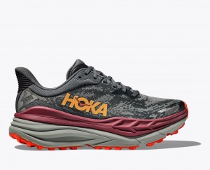 Men's HOKA Stinson 7 Trail Running Shoes Dark Grey / Black / Dark Red | TZRBE-3549