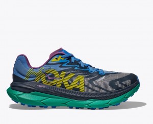 Men's HOKA Tecton X 2 Trail Running Shoes Black / Grey / Blue | HWJLO-6025