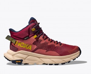 Men's HOKA Trail Code GTX Hiking Boots Red Brown | JXGCK-9078