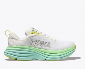 Women's HOKA Bondi 8 Running Shoes White / Light Green | LCAUB-8394