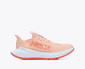 Women's HOKA Carbon X 3 Running Shoes Coral / Light Blue | EVFJX-0897