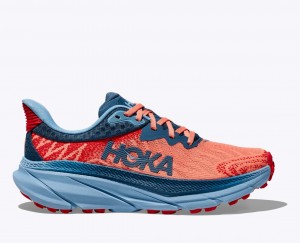 Women's HOKA Challenger 7 Trail Running Shoes Coral / Dark Blue | TINRA-6850