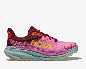 Women's HOKA Challenger 7 Trail Running Shoes Pink / Dark Red | IWMTS-4812