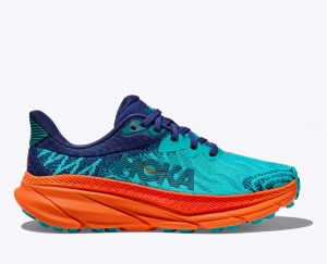 Women's HOKA Challenger 7 Trail Running Shoes Turquoise / Navy | RVTQI-5408