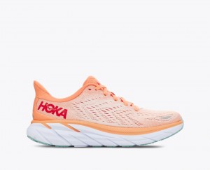 Women's HOKA Clifton 8 Running Shoes Coral | WDKNO-6798