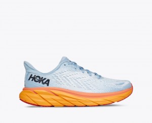 Women's HOKA Clifton 8 Running Shoes Light Blue / White / Orange | VHUPR-6847