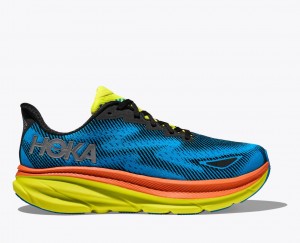 Women's HOKA Clifton 9 GTX Running Shoes Blue / Black / Green | ZFNAS-2519